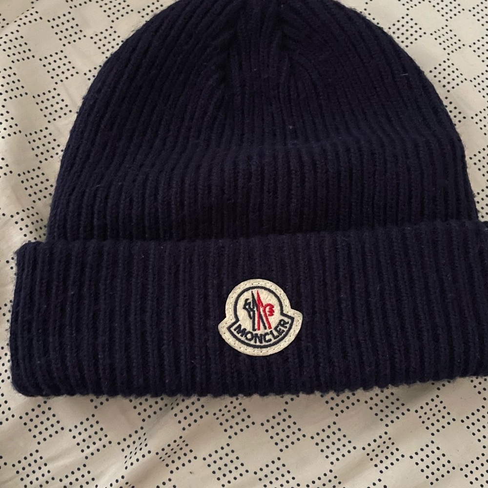 Moncler Navy Blue Ribbed Beanie